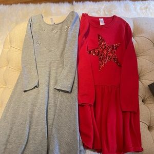 2 girls holiday style long sleeved dresses, size L & 10/12.